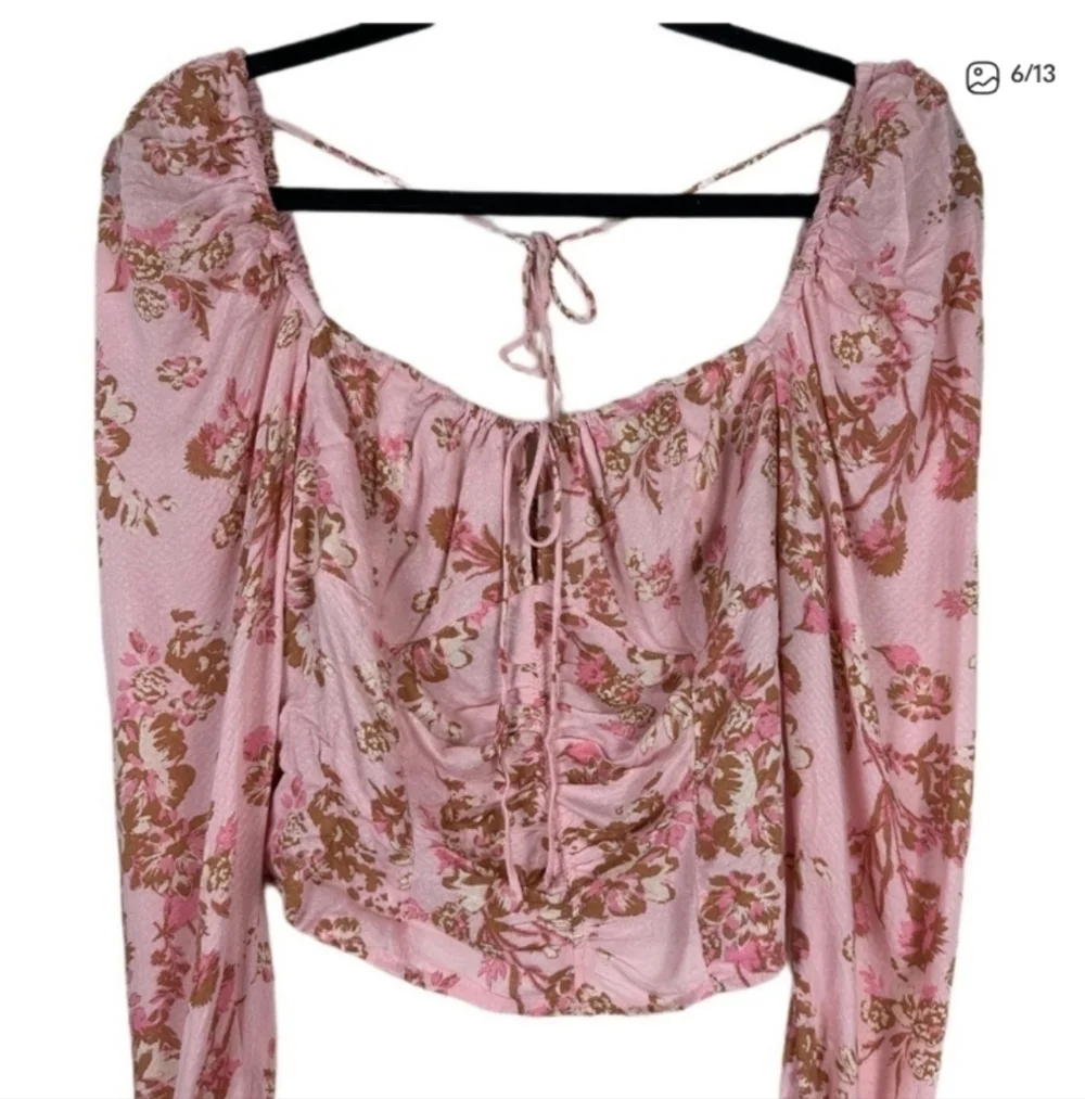 Free People Hilary Top Small Boho Long Sleeve Peasant Blouse Floral Pink Hillary